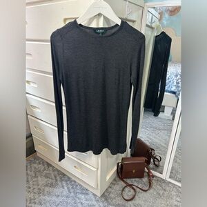 Ralph Lauren Charcoal Gray Crewneck Long Sleeve Layering 100% Viscose Top✨